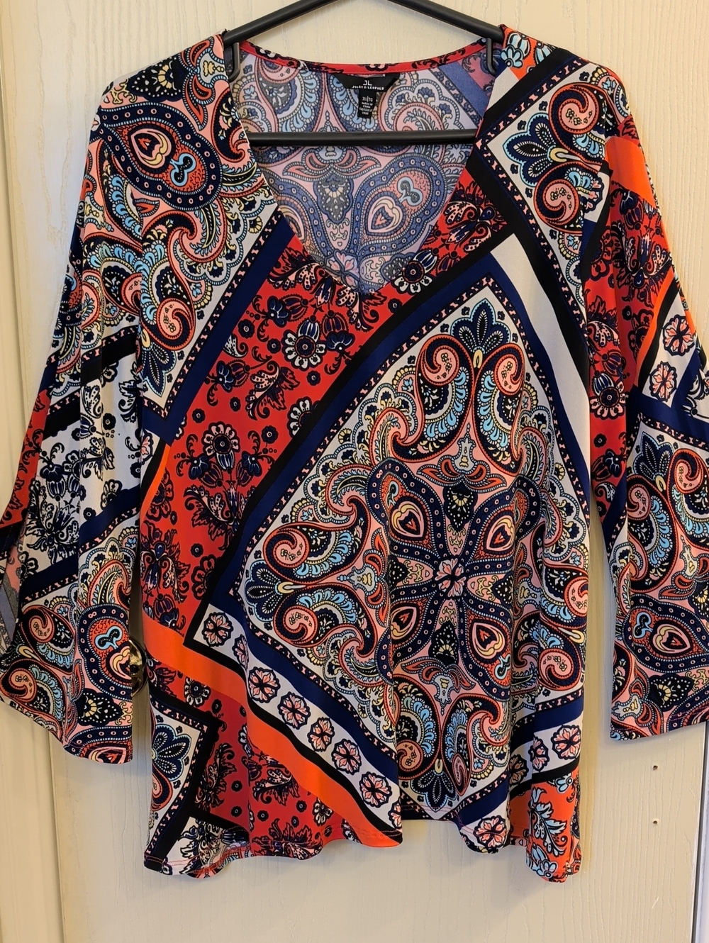 Jules & Leopold Paisley Tunic Top XL Boho Bell Sleeve Red Blue V Neck